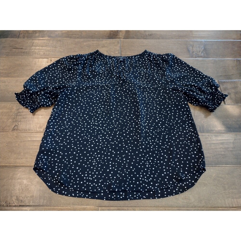 ANN TAYLOR factory Women's EEUC short-sleeve black polka dot Blouse Shirt Top L